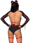 Schwarz rotes gewagtes Ninja Kostümset mit fesselnden Wickeldetails und Maske von Leg Avenue – Ansicht 8