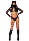 Schwarz rotes gewagtes Ninja Kostümset mit fesselnden Wickeldetails und Maske von Leg Avenue – Ansicht 7