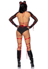 Schwarz rotes gewagtes Ninja Kostümset mit fesselnden Wickeldetails und Maske von Leg Avenue – Ansicht 6