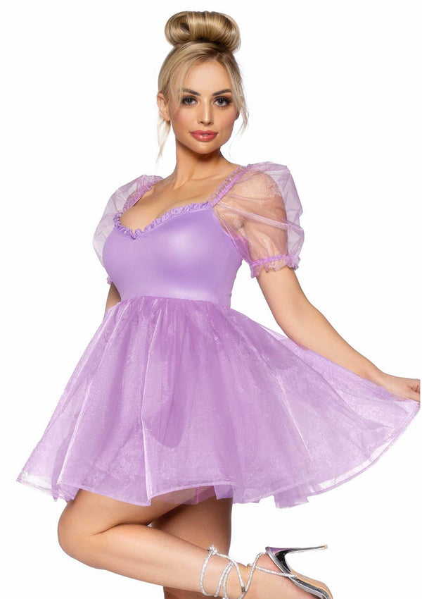 Lavendelfarbenes märchenhaftes Babydoll Kleid mit romantischen Puffärmeln von Leg Avenue