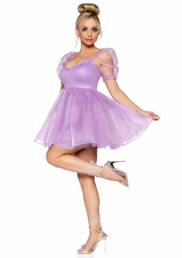 Lavendelfarbenes märchenhaftes Babydoll Kleid mit romantischen Puffärmeln von Leg Avenue – Ansicht 3