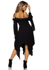 Schwarzes mysteriöses Boho Kleid mit eleganten kalten Schultern von Leg Avenue – Ansicht 2