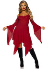 Bordeauxrotes mysteriöses Boho Kleid mit eleganten kalten Schultern von Leg Avenue – Ansicht 3