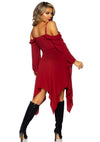 Bordeauxrotes mysteriöses Boho Kleid mit eleganten kalten Schultern von Leg Avenue – Ansicht 2