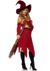 Bordeauxrotes mysteriöses Boho Kleid mit eleganten kalten Schultern von Leg Avenue – Ansicht 5