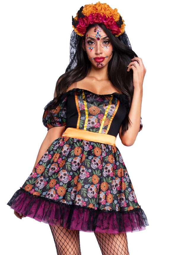 Kostüm - Farbintensives Ringelblumen-Kleid - Dia De Las Muertos | Leg Avenue