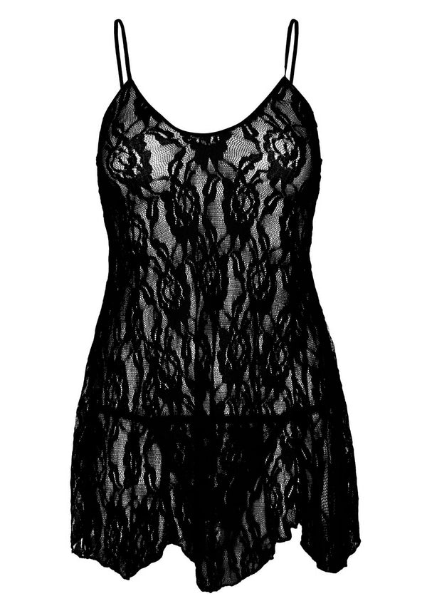 Rotes verführerisches Spitzen Babydoll Kleid mit geschwungenem Saum von Leg Avenue – Ansicht 5