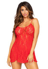 Rotes verführerisches Spitzen Babydoll Kleid mit geschwungenem Saum von Leg Avenue