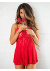Rotes verführerisches Spitzen Babydoll Kleid mit geschwungenem Saum von Leg Avenue – Ansicht 6