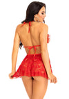 Rotes atemberaubendes zweiteiliges Babydoll Set mit aufregend offenen Cups von Leg Avenue – Ansicht 2