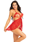 Rotes atemberaubendes zweiteiliges Babydoll Set mit aufregend offenen Cups von Leg Avenue – Ansicht 5
