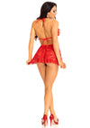 Rotes atemberaubendes zweiteiliges Babydoll Set mit aufregend offenen Cups von Leg Avenue – Ansicht 9