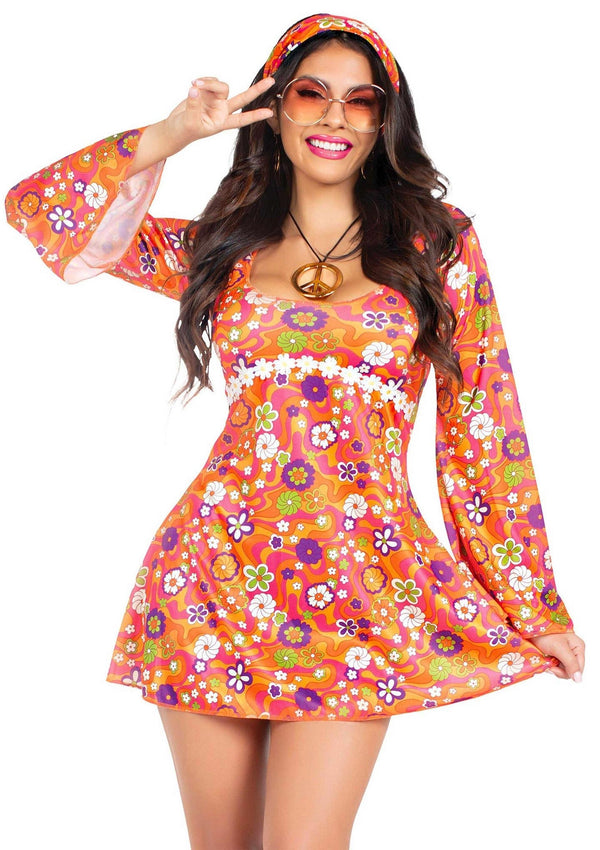 Buntes 6-teiliges Hippie Kostüm mit Retro Charme von Leg Avenue – Ansicht 3