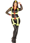 Schwarzer figurbetonter Feuerwehr Catsuit mit markanten Gurtdetails von Leg Avenue – Ansicht 3