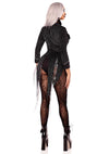 Schwarzes atemberaubendes Samt Bodysuit Set mit silbernen Lurexstreifen von Leg Avenue – Ansicht 4