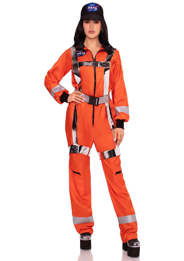 Oranger hautenger Astronauten Overall mit futuristischem Gurtzeug von Leg Avenue – Ansicht 4