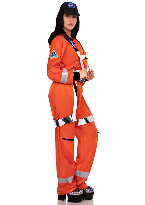 Oranger hautenger Astronauten Overall mit futuristischem Gurtzeug von Leg Avenue – Ansicht 5