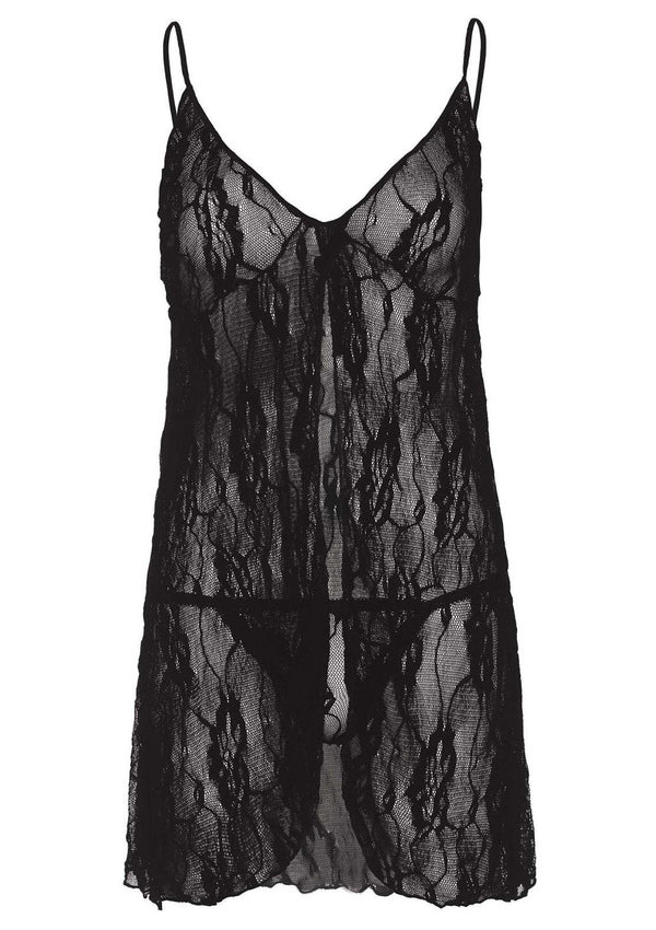 Schwarzes verführerisches Babydoll Nachthemd mit rosa Spitze von Leg Avenue – Ansicht 2