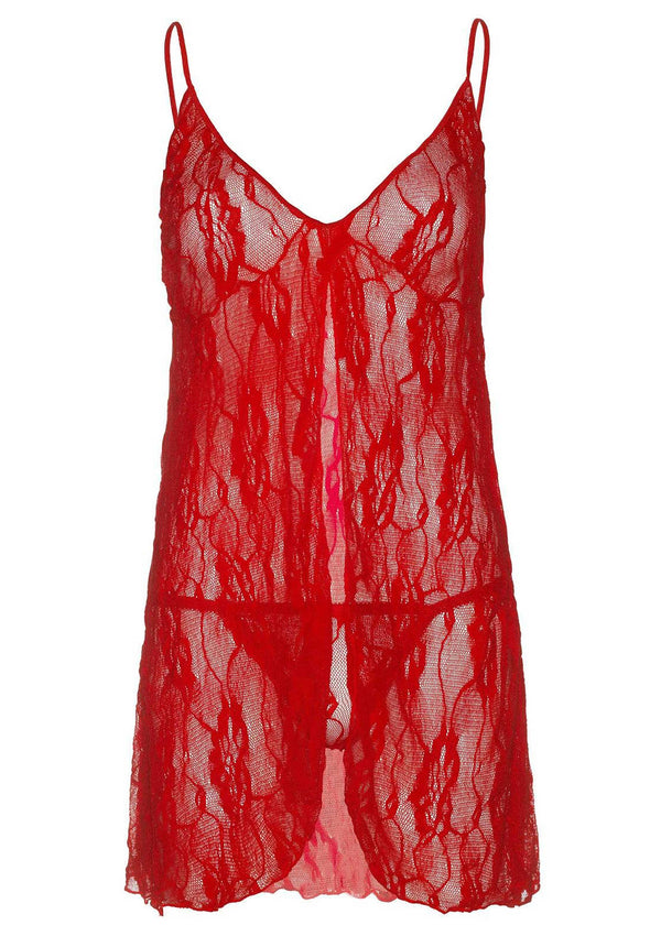 Rotes verführerisches Babydoll Nachthemd mit zarter Spitze von Leg Avenue – Ansicht 2