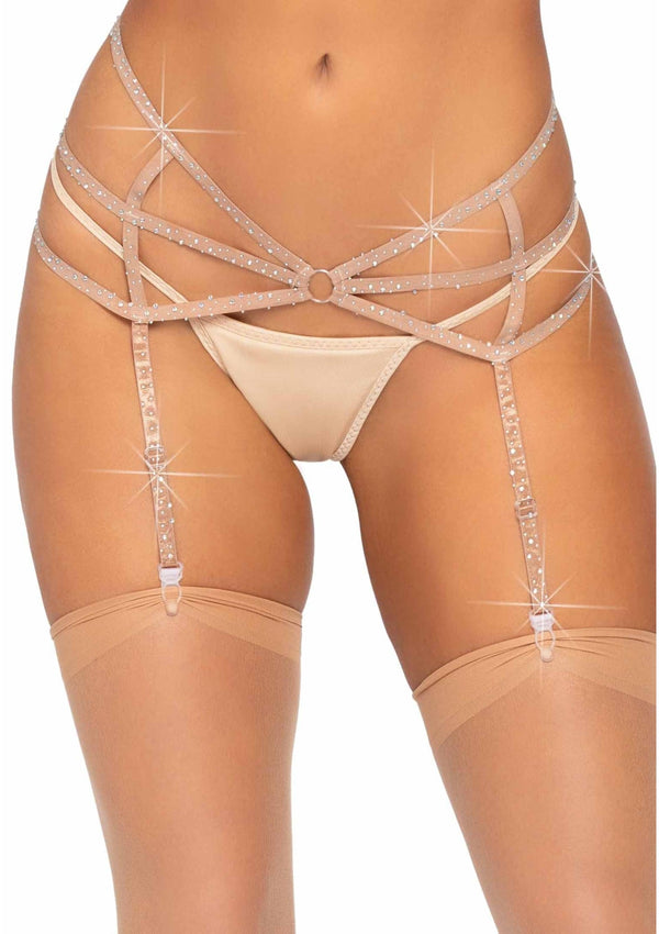 Nude verführerischer Strass Strapsgürtel mit funkelnden Akzenten von Leg Avenue – Ansicht 3