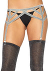 Silberner schimmernder Lurex Strumpfgürtel mit elastischer Passform von Leg Avenue