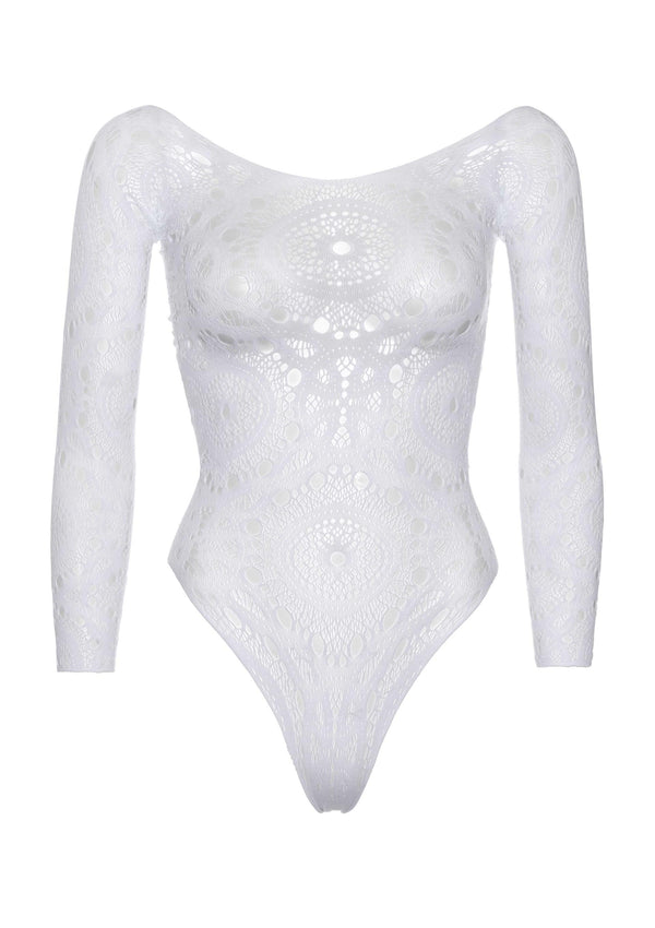 Weißer aufregender Spitzenbodysuit mit tiefem Rückenausschnitt von Leg Avenue – Ansicht 4