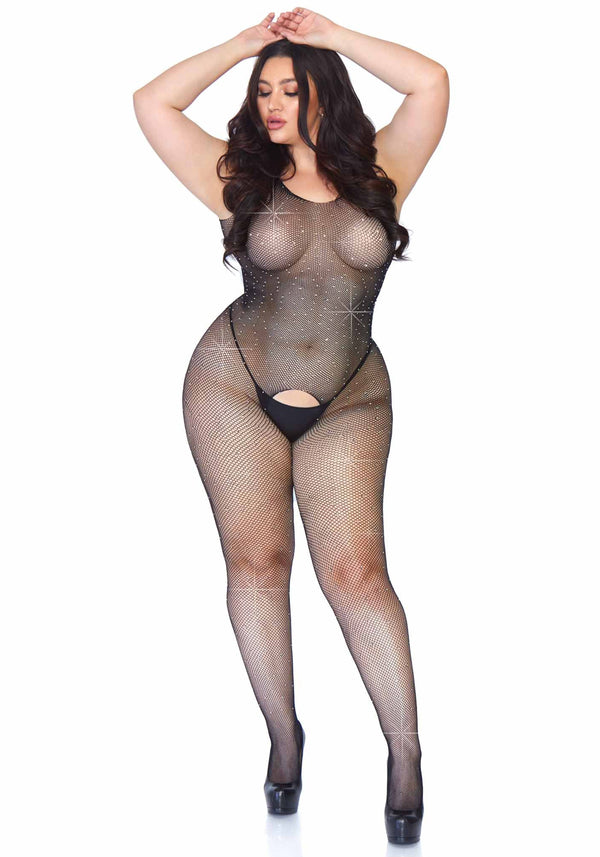 Glitzernder Ärmelloser Bodystocking mit offenem Schritt schwarz | Leg Avenue