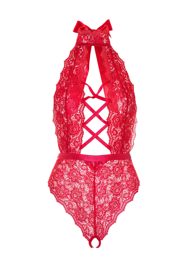 Romantischer Strickbody mit tiefem Ausschnitt rot | Leg Avenue