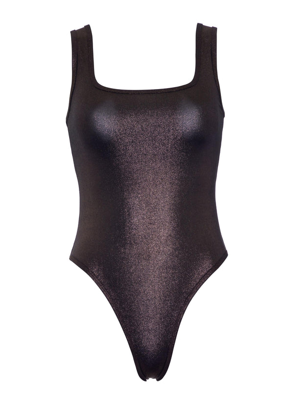 Bronzefarbener metallisch schimmernder Body mit quadratischem Ausschnitt von Leg Avenue – Ansicht 2