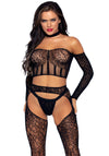 Sexy 3-teiliges Spitzendessous-Set mit Crop Top, Strumpfhalter und String | Leg Avenue