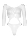 Weißer aufregender zweiteiliger Netz Bodysuit mit verführerischem Ring Detail von Leg Avenue – Ansicht 2