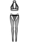 Glitzer Netz Set 3 teilig BH G String Strumpfhose schwarz | Leg Avenue