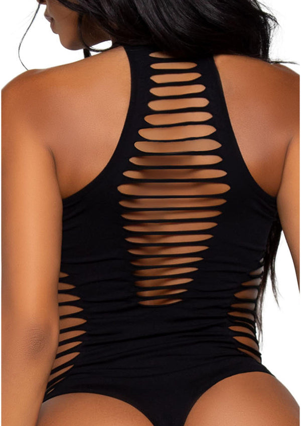 Schwarzer aufregender Neckholder Body mit zerrissenen Details von Leg Avenue – Ansicht 7