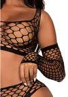 Schwarzes atemberaubendes Dessous Set mit Handschuhen und Strümpfen von Leg Avenue – Ansicht 10