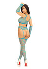 Neonblaues umwerfendes Dessous Set mit Handschuhen und Strümpfen von Leg Avenue – Ansicht 5