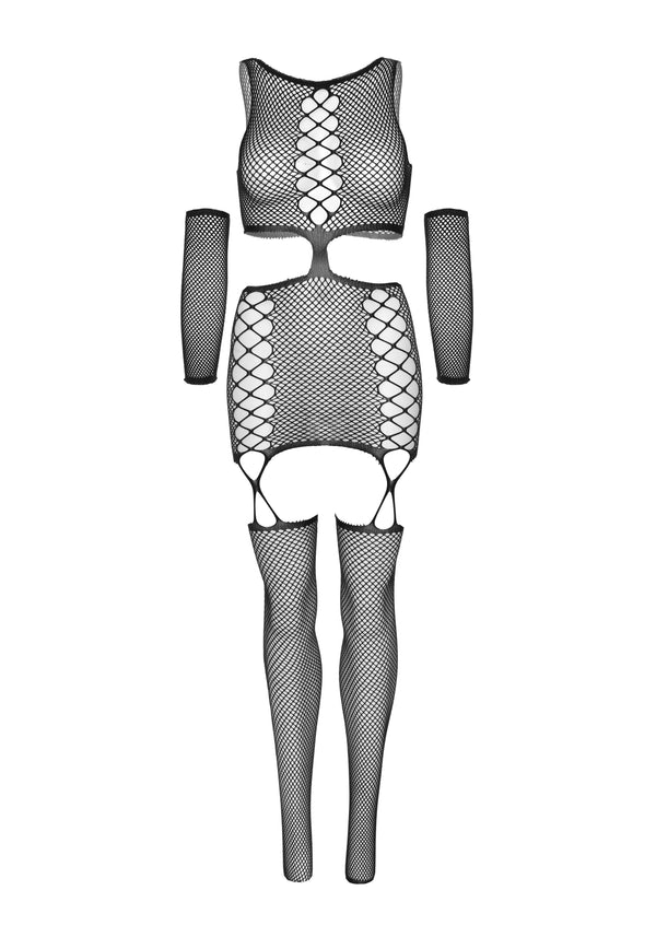 Sexy Netz Kleid mit Armstulpen schwarz | Leg Avenue