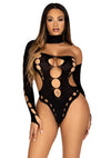 Schwarzer asymmetrischer Bodysuit mit gewagten Cutout Akzenten von Leg Avenue – Ansicht 3