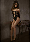 Schwarzer asymmetrischer Bodysuit mit gewagten Cutout Akzenten von Leg Avenue – Ansicht 8