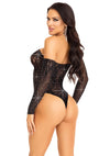 Schwarzer funkelnder schulterfreier Body mit edler Spitze von Leg Avenue – Ansicht 3