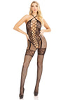 Schwarzer aufreizender Neckholder Bodystocking mit verführerischen Herzmotiven von Leg Avenue
