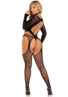 Schwarzes elegantes Bodystocking Set mit modernem Cut-out Design von Leg Avenue – Ansicht 2