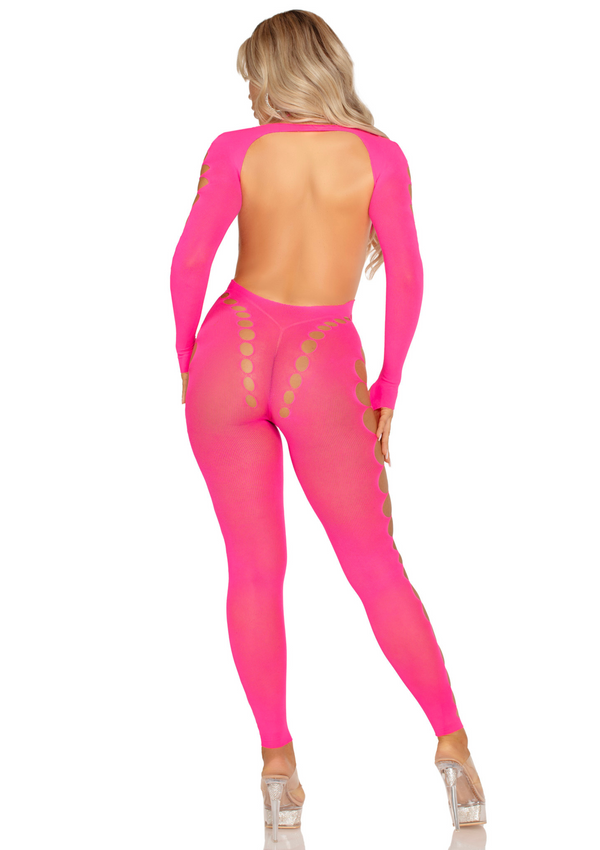 Neonpinker atemberaubender fußfreier Bodystocking mit aufreizenden Cut Outs von Leg Avenue
