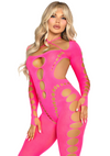 Neonpinker atemberaubender fußfreier Bodystocking mit aufreizenden Cut Outs von Leg Avenue – Ansicht 4