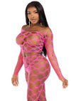 Neonpinkes auffälliges geometrisches Netz Set aus Crop Top und Leggings von Leg Avenue