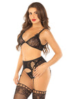 Schwarzes verführerisches BH und Panty Set mit Spitzendetails von Leg Avenue – Ansicht 11