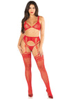 Rotes verführerisches Lingerie Set mit Spitzen Bralette und Strumpfhalter von Leg Avenue – Ansicht 5