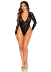 Schwarzer verführerischer Spitzen Bodysuit mit tiefem Ausschnitt und Strass von Leg Avenue – Ansicht 2