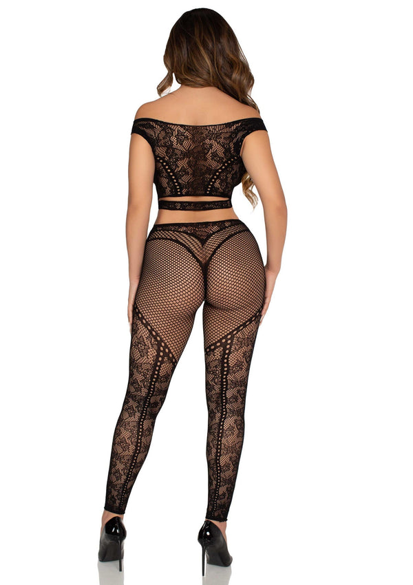 Schwarzes verführerisches schulterfreies Crop Top und Leggings Set von Leg Avenue – Ansicht 4