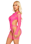 Neonpinkes provokantes Netz Teddy Set mit aufregenden Harness Details von Leg Avenue – Ansicht 5