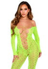 Neongrünes verführerisches Bodystocking mit aufregendem Schlangenmuster von Leg Avenue
